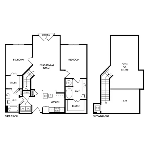 Floor plan 2 Bedroom + Loft, 2 Bath 1370 SF C6L