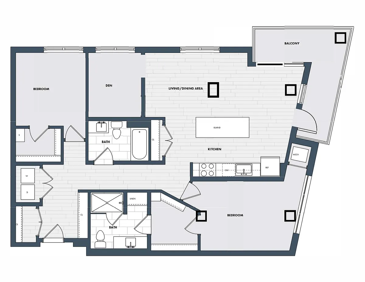Floor plan 2 Bed/2 Bath Den-BD5-1