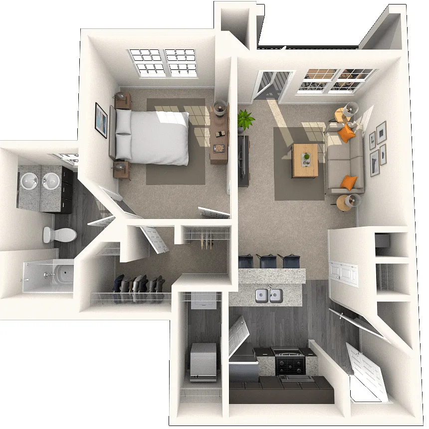 Floor plan Traditional 1x1 595 SF