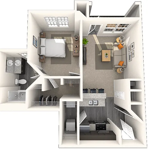 Floor plan Traditional 1x1 595 SF