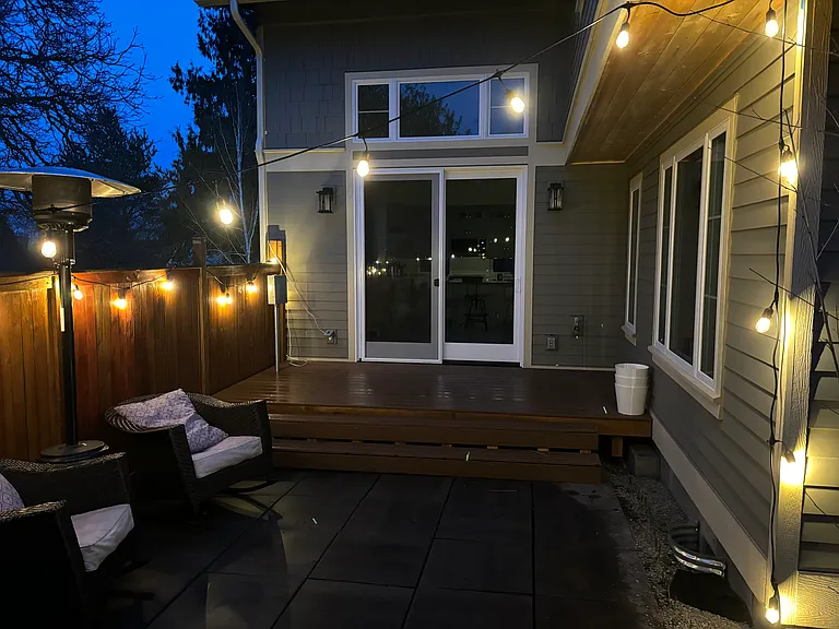 Private back yard with sliding door into living area.
