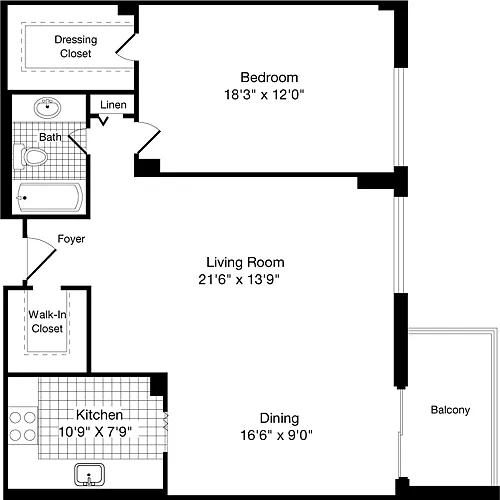 Floor plan 1 Bedroom W