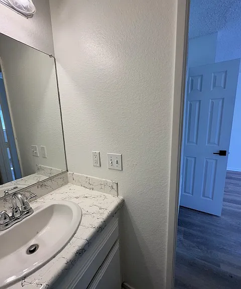 Half bathroom- view into living room