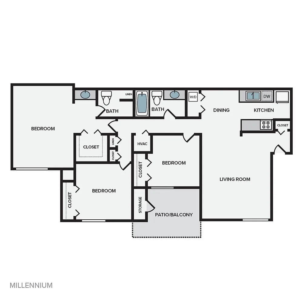 Floor plan Three Bedroom Two Bath