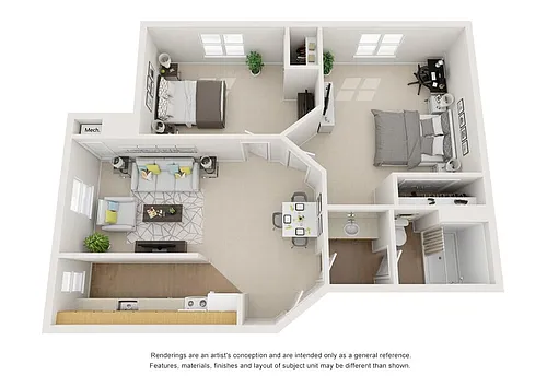 Floor plan Furnished Two Bedroom Short Term 1 to 7 Months