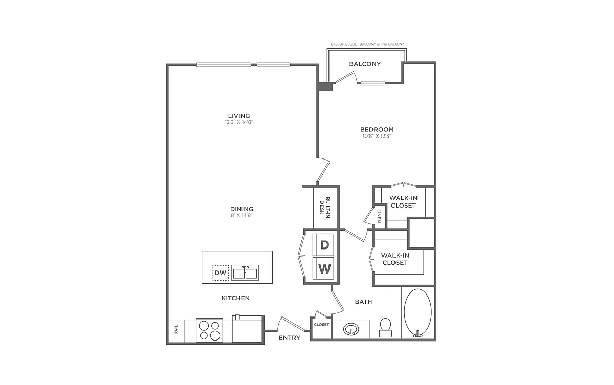 Floor plan 1 Bed/1 Bath - A16