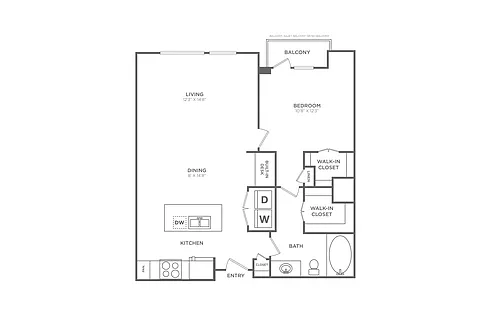 Floor plan 1 Bed/1 Bath - A16