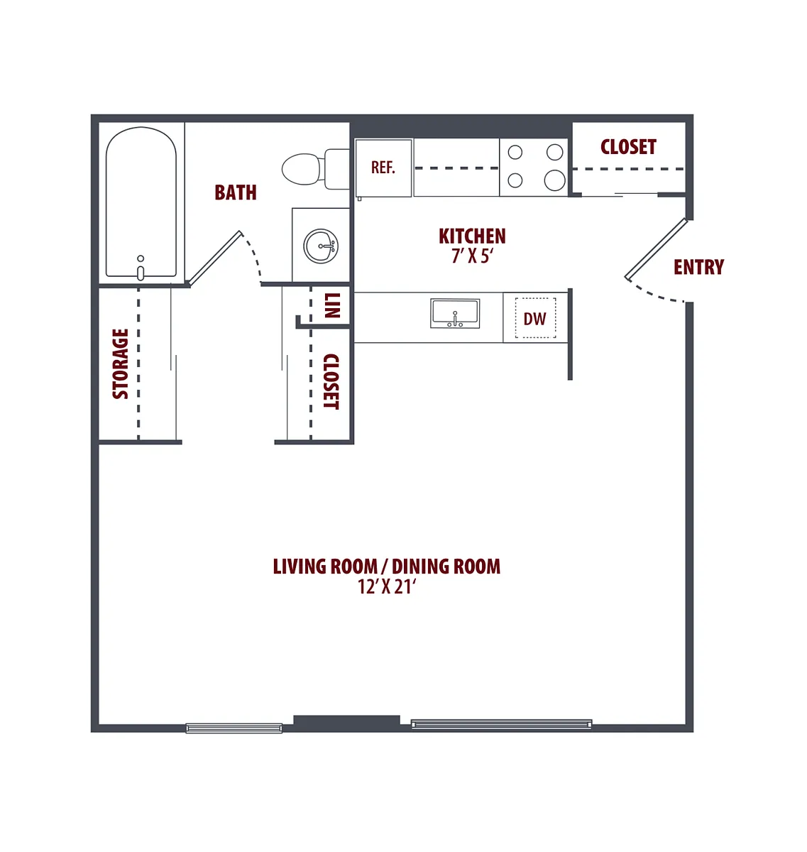 Floor plan Studio, 1 Bathroom, E-Reno