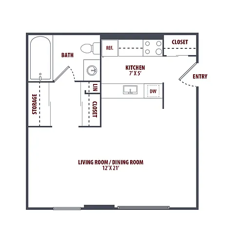 Floor plan Studio, 1 Bathroom, E-Reno