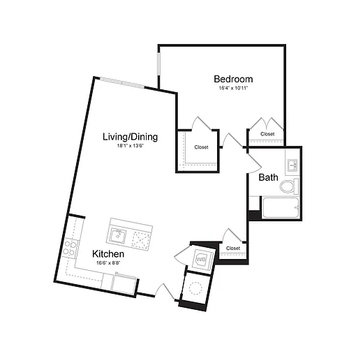 Floor plan One Bedroom/One Bath (1J-A)