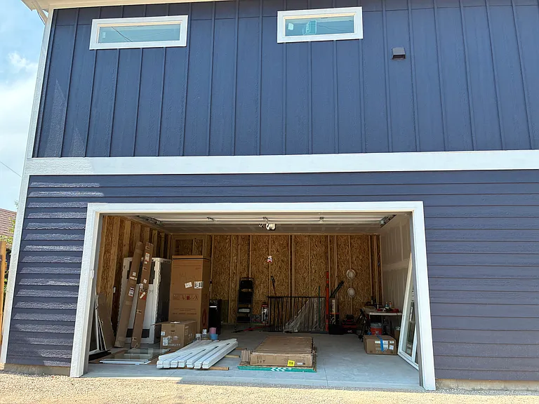 Oversized extra tall (9ft) two car garage. Ample room for gear storage.