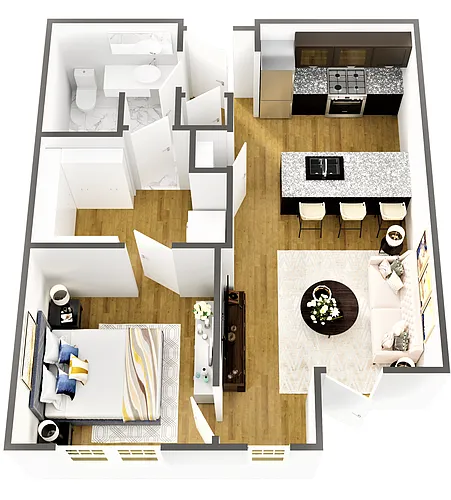 Floor plan One Bedroom - Four on Six (Workforce - 60% AMI)