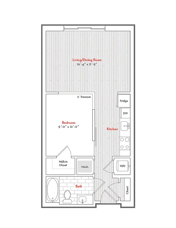 Floor plan 1 Bed 1 Bath-J