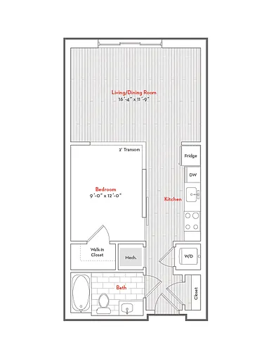 Floor plan 1 Bed 1 Bath-J