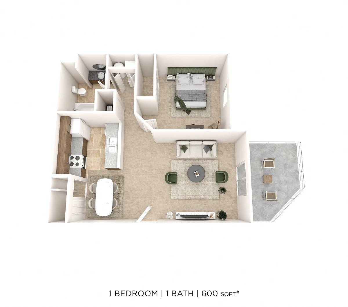 Floor plan One Bedroom - 600 sqft