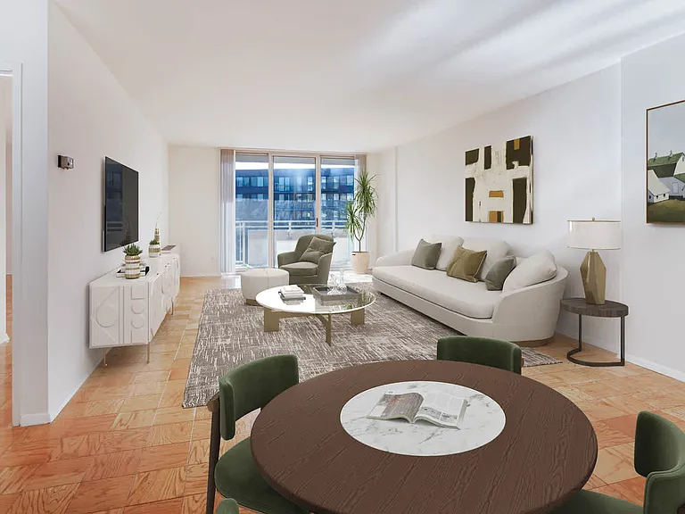 Living Room with Balcony and Parquet Flooring