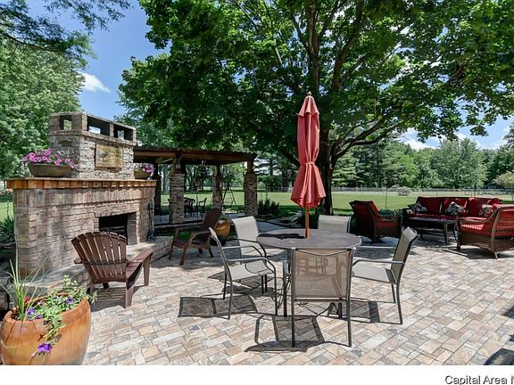 Patio with fireplace