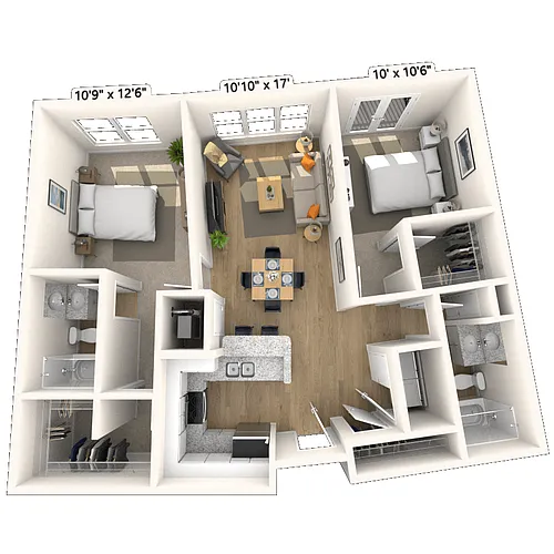 Floor plan Traditional 2x2 979-1272 SF