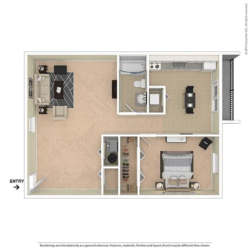 Floor plan Camelot Arms 1 Bedroom 1 Bath