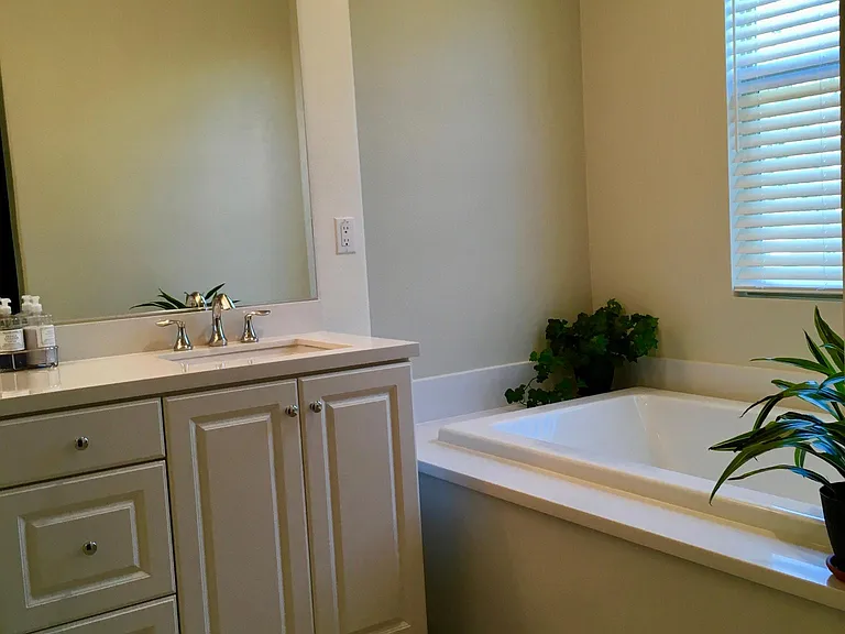 Master bath showing sinks and soaking tub