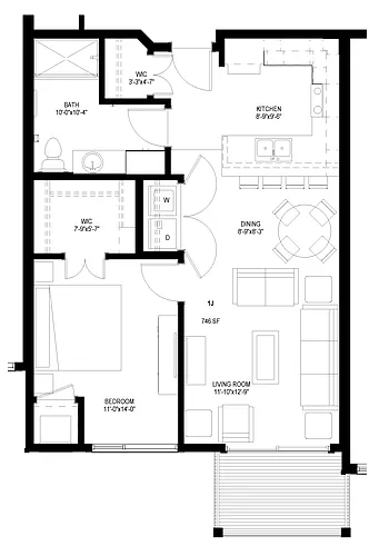 Floor plan One Bedroom - J