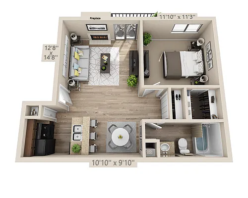 Floor plan One Bedroom A1BOW