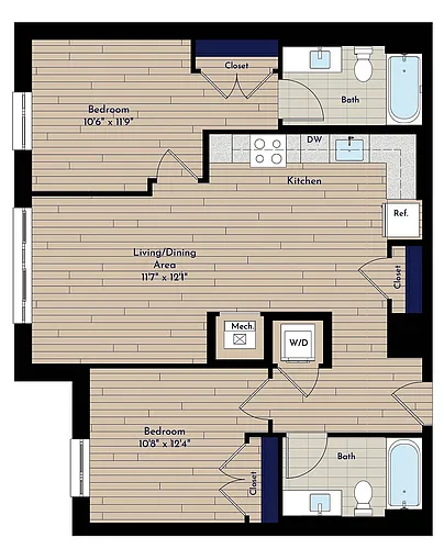 Floor plan B 2BR-A1 50