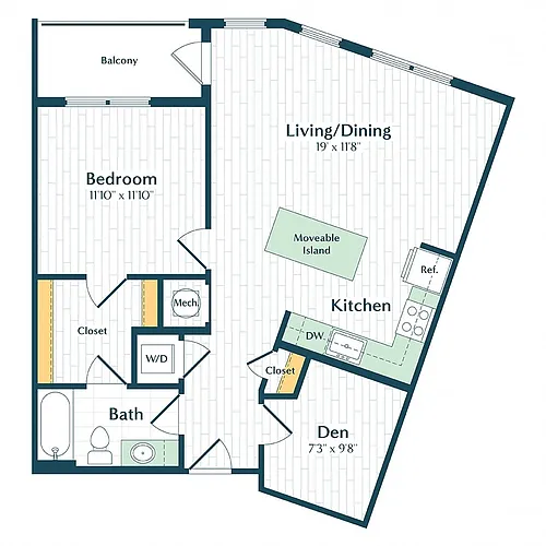 Floor plan B3 - One Bedroom W/ Den