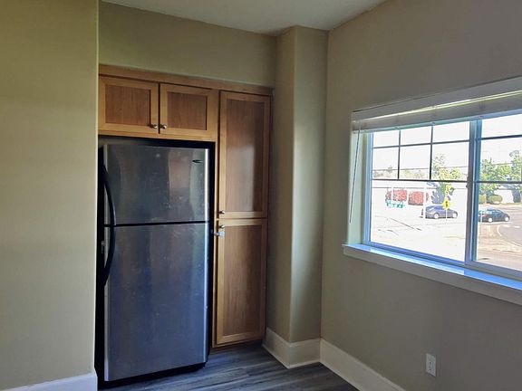 Kitchen - fridge, pantry, and huge window facing East.