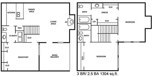 Floor plan 3 Bedrooms 2.5 Baths Small