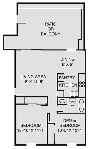 Floor plan 2 Bed/1 Bath Up (E)