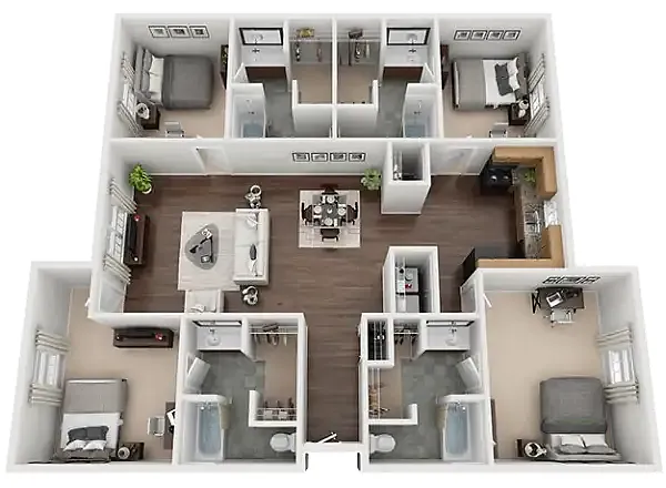 Floor plan 4 Bedroom 4 Bathroom Apartment