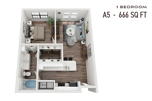 Floor plan One Bedroom A5p Renovated
