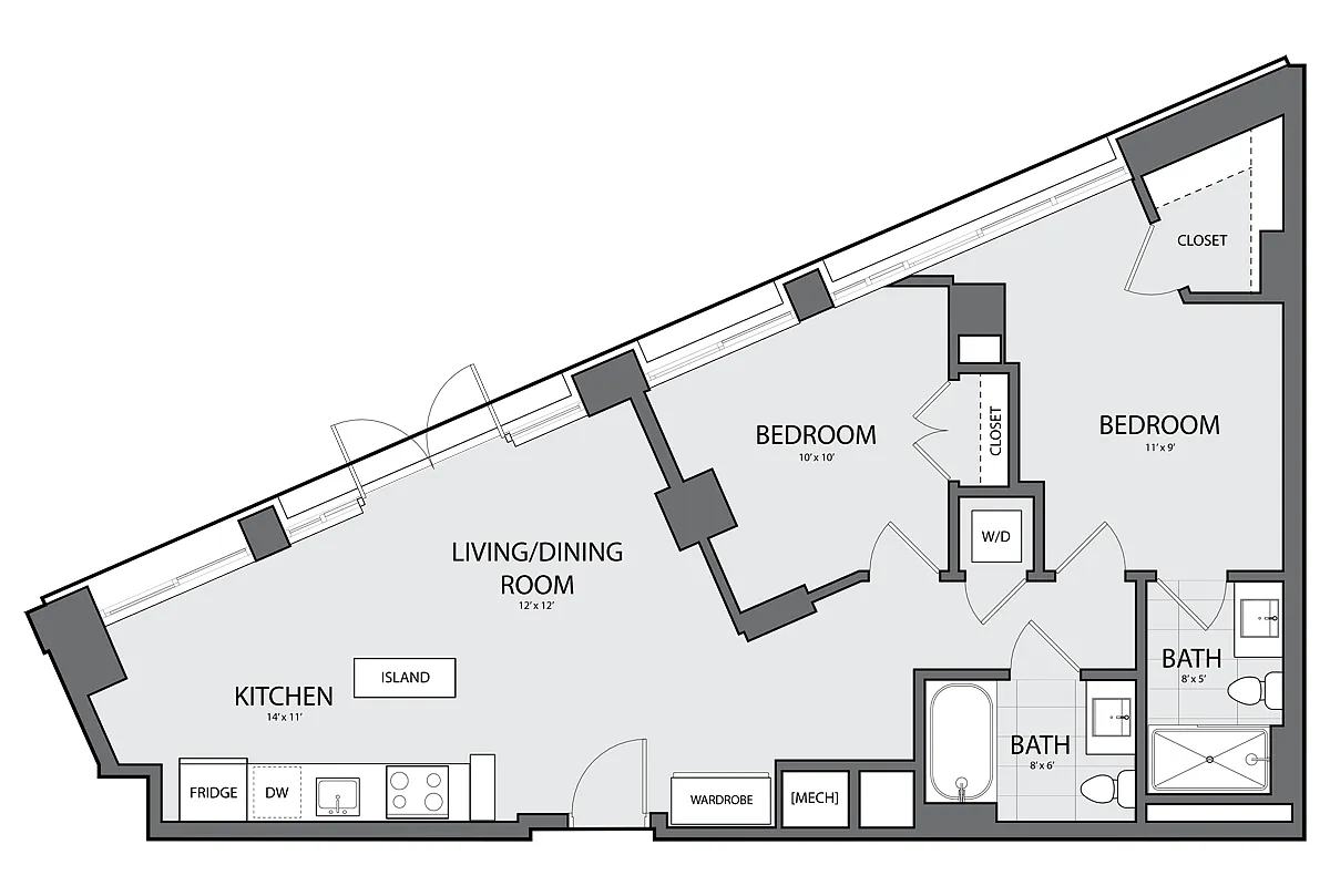 Floor plan 2 Bed/2 Bath-B-2D