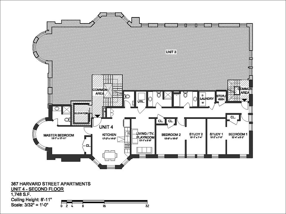 Floor plan. TV room was converted to a bedroom with closet inside.