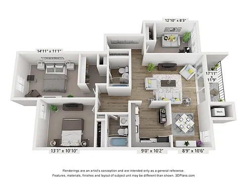 Floor plan Q - 2BR 2BA (1125sf)