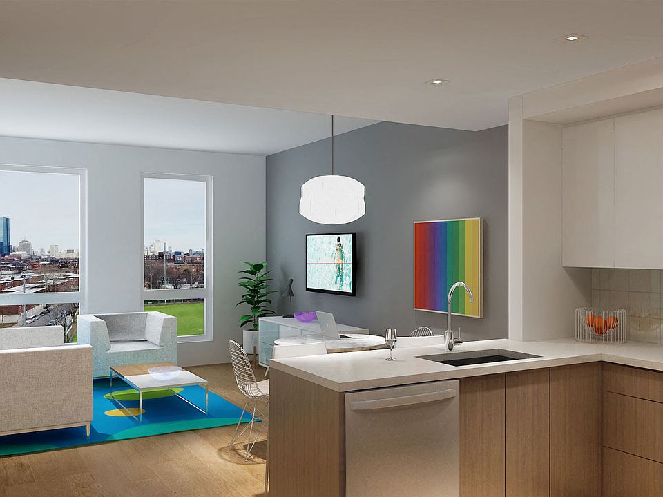 The Melnea features open floor plans, large windows and skyline views of Boston
