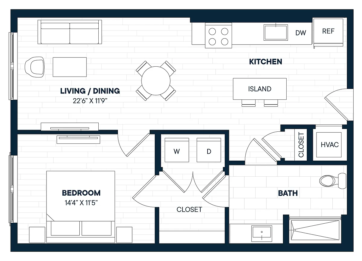 Floor plan 1 Bed 1 Bath-A13a