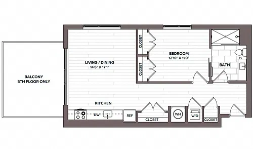 Floor plan 1 Bed/1 Bath - A1 Bldg F
