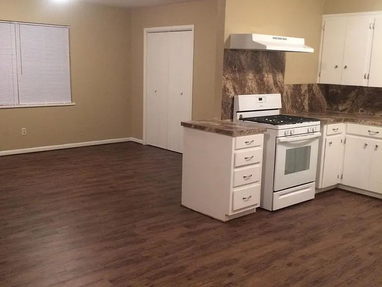 Open floor plan. Lots of room for dining table, workspace, and living area.