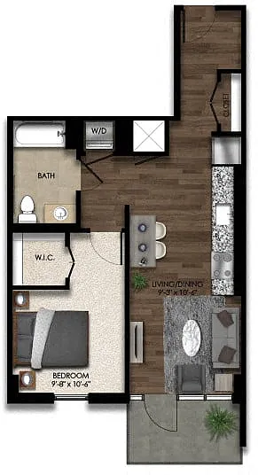 Floor plan 1 Bed/1 Bath-2E