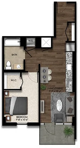 Floor plan 1 Bed/1 Bath-2E