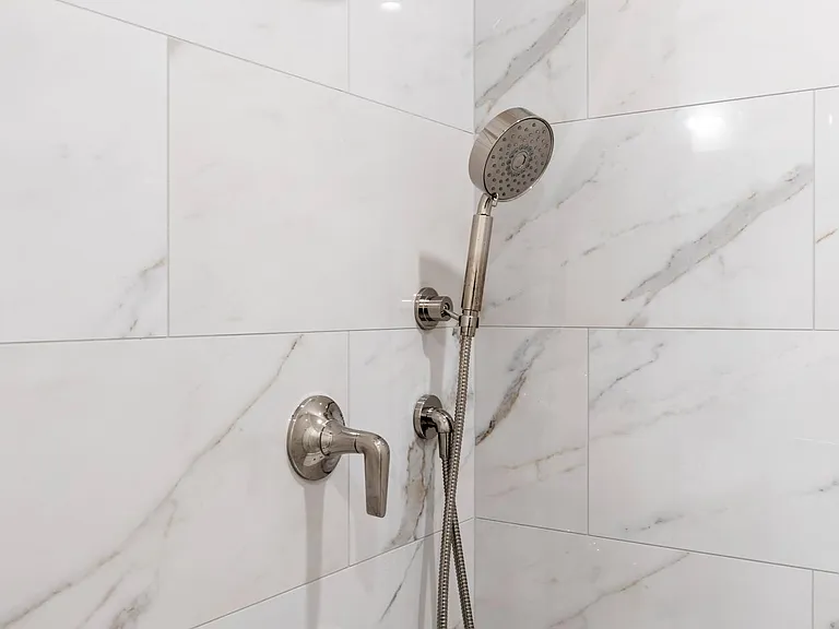 Walk-In Glass shower W/ Quartz Tile
