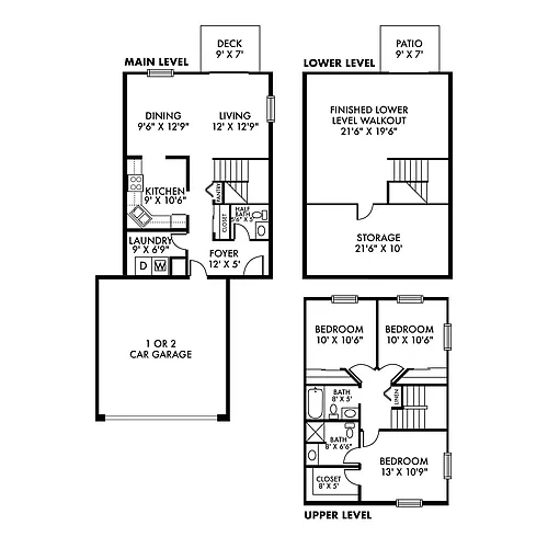 Floor plan C - 3 Bed/3 Level - 2 Car