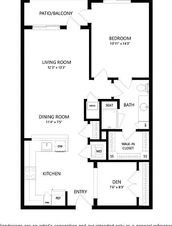 Floor plans are artist's rendering. All dimensions are approximate. Actual product and specifications may vary in dimension or detail. Not all features are available in every apartment. Prices and availability are subject to change. Floor plans are artist