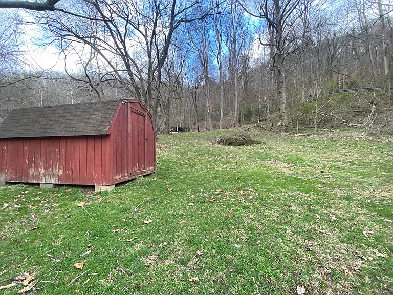 Backyard with storage building