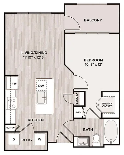 Floor plan 1BR 1BA (626 SF)