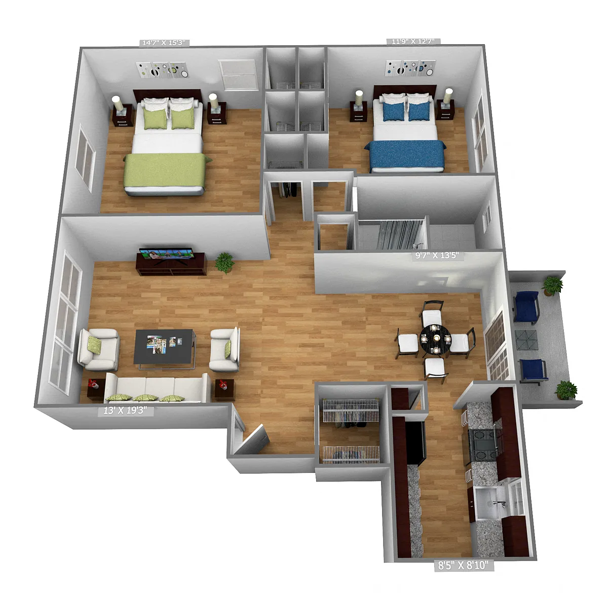 Floor plan Large 2 Bedroom 1 Bath