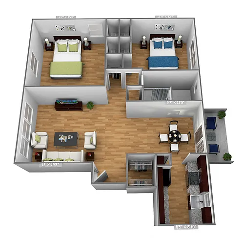 Floor plan Large 2 Bedroom 1 Bath