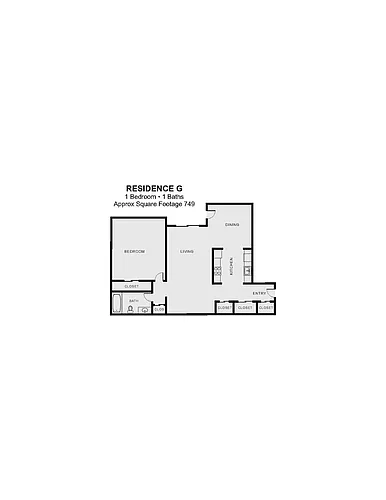 Floor plan 1 Bedroom, 1 Bath Residence
